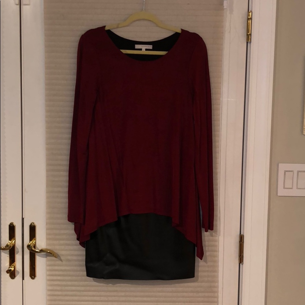 Mini dress with faux leather skirt